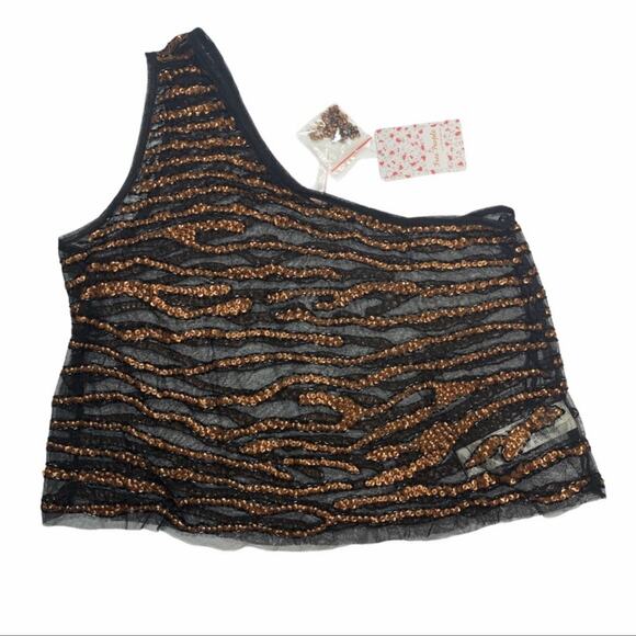 NWT Free People Head Turner Sequined One Shoulder Tank - Picture 11 of 16